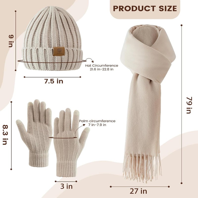 Premillow Women Winter Hat Beanie+Long Scarf+Touch Screen Gloves Set, Warm Clothes Set with Knit Fleece Lined for Women/Men Winter - Image 2